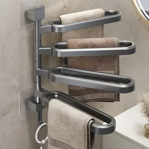 180° Rotating Wall Mounted Towel Rack - 4 Arm Space Saving Bathroom Organizer with Loofah Hook, Anti-Mold & Rustproof Design, High-Strength Plastic Towel Holder for Multiple Towels Dealsforyoudays