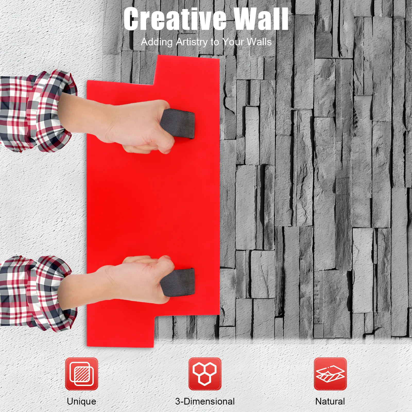 Concrete Stamp Pad - Home Improvement Pattern Printing Tool with Stone-Wood Grain, 1.5kg, With Handle, Easy-to-Use, Easy-to-Clean, Interlocking for Outdoor Decorative Concrete Floors, Walls, Patio Deck Tiles, Pu Material