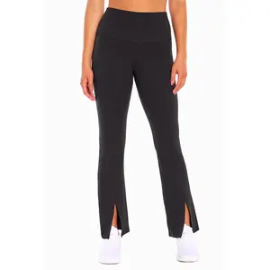 Women's Daily Slit Pant - Flared Bottom, Knit Material, Polyester & Spandex Blend