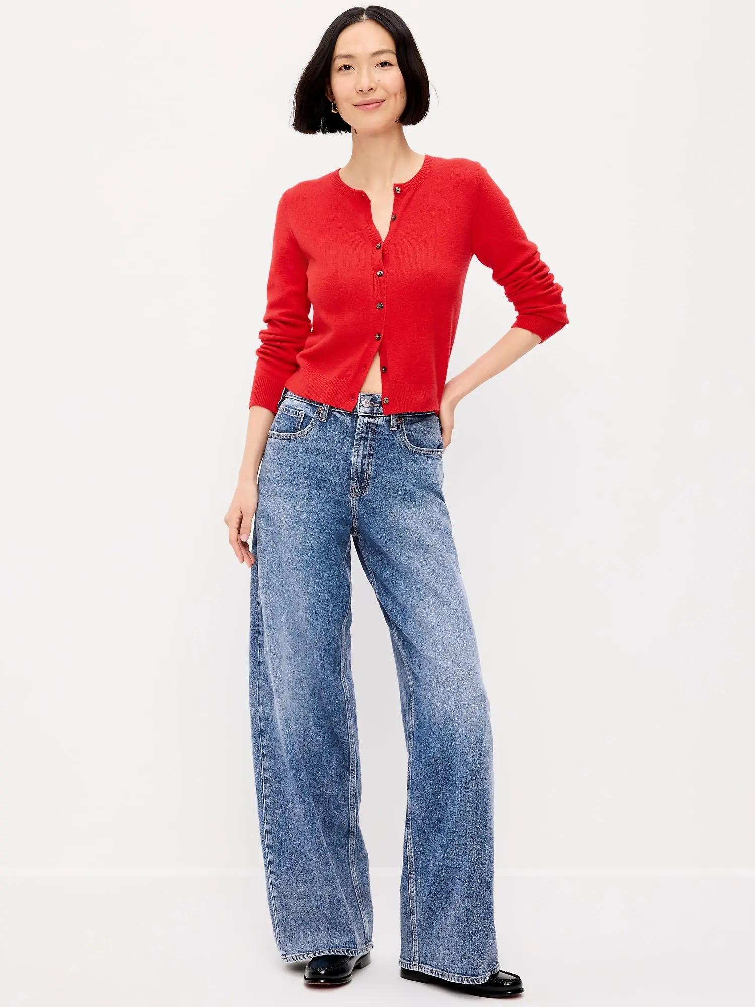 Old Navy Women's High-Waisted Baggy Wide-Leg Stretch Jeans