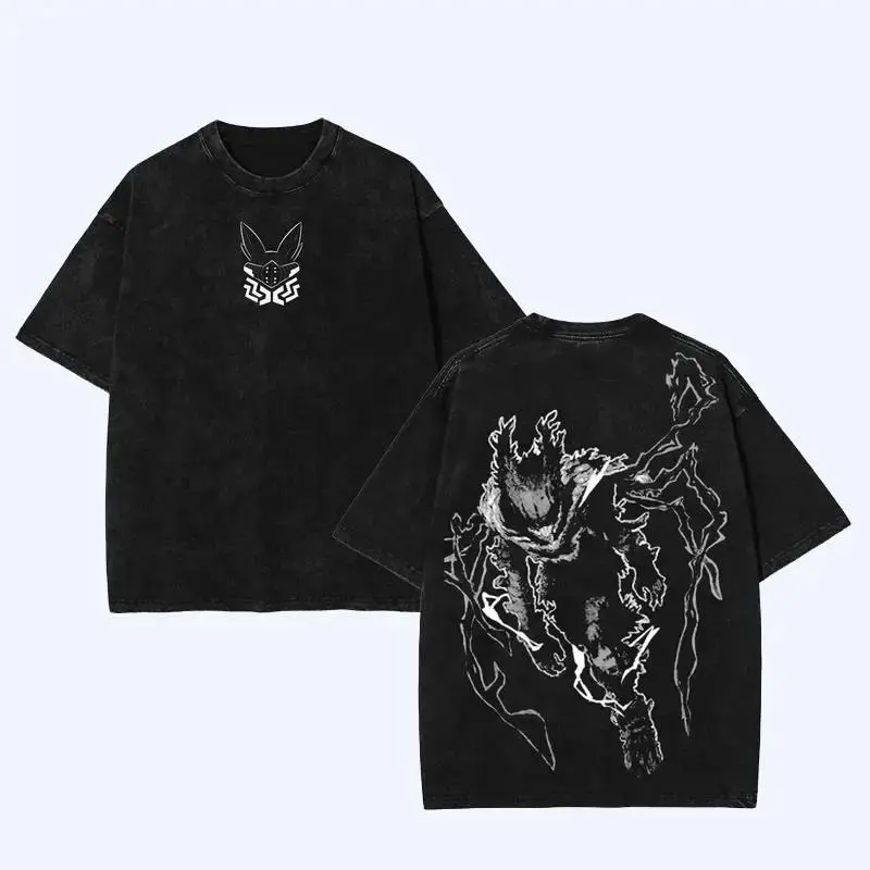 Retro Heavy Limited Deku Dark My Hero Academia Anime Double Printed Vintage Oversized Washed Tee Unisex Oversize Anime Manga Washed Heavyweight Cotton T-shirt Gift For Anime Fan Lover