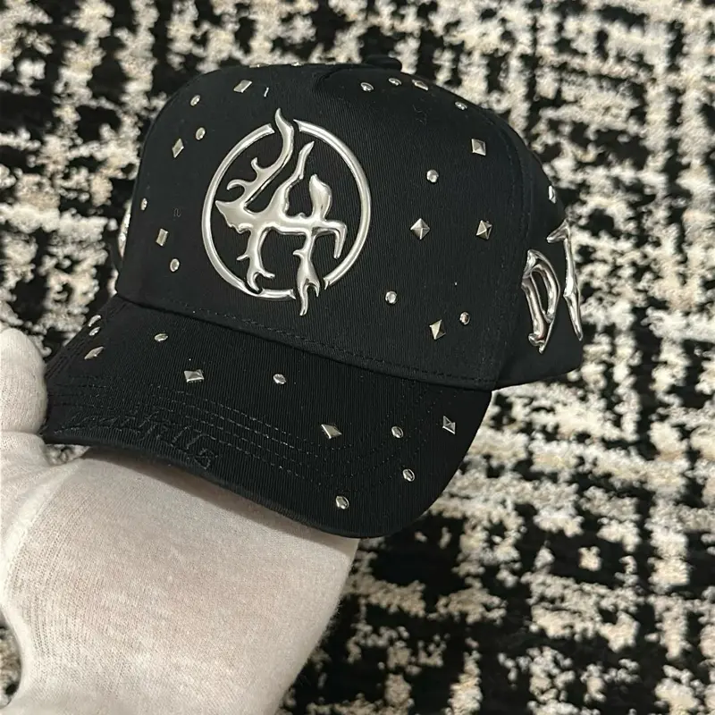 GORRA DANDY HATS Studded Black Baseball Cap with Silver Logo and Rhinestone Accents for Stylish Outfits