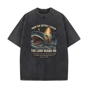 From The Depths I Called Tee ️ Washed  Vintage Christian Streetwear Jonah and the Whale Faith Graphic Top Inspirational Deliverance Oversized Tee
