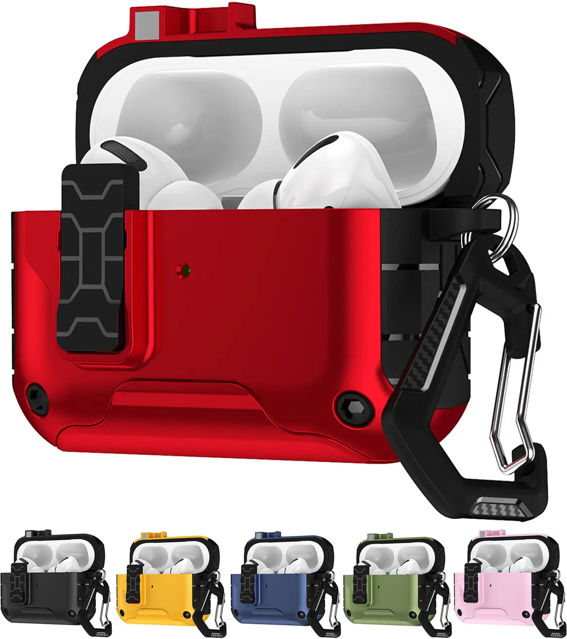 Nakedcelllphone MagnaFlip Bundle for Apple Airpods Pro 3 Case, Rugged Cover, Secure Latch, Magnetic Flip, Kickstand (Includes Lanyard, Carabiner Clip and Cleaning Kit) - Compatible with MagSafe