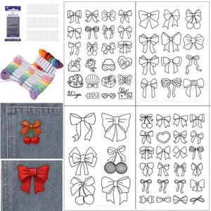 Bowknot Design Water-Soluble Embroidery Stabilizer Kit, Sewing Transfer Paper Set, Beginner Self-Adhesive Embroidery Patterns, Embroidery Thread