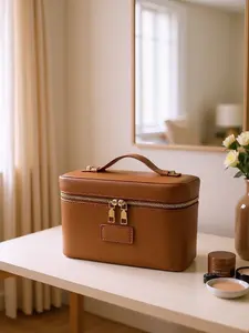 New Dual-Layer High-End Makeup Bag, Large Capacity PU Leather Cosmetic Box, Convenient Washroom Organizer, Storage Box, Cosmetic Pouch