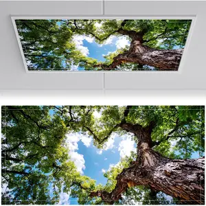 2 Pack Fluorescent Light Covers for Ceiling Lights 2x4ft Magnetic Ceiling Light Cover Panels Sky and Leaf Design Easy Installation Soften Harsh Light for Home Office Classroom