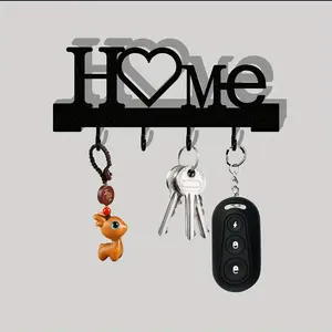 Home Love Shape Keychain Wall Mount Organizer Rack with Hooks, Includes Transparent Nano Dual-Sided Tape, No Drilling Required, Living Room Decor