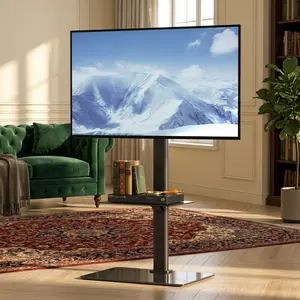 TV Stand Mount, Swivel Tall TV Stand For 32 To 65 Inch TVs, Height Adjustable Portable Floor TV Stand With Tempered Glass Base For Bedroom, Living Room