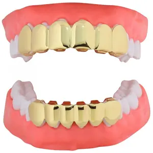 Custom Fit 14k Gold Plated Teeth Grillz Caps Top & Bottom Set Grill + Molds