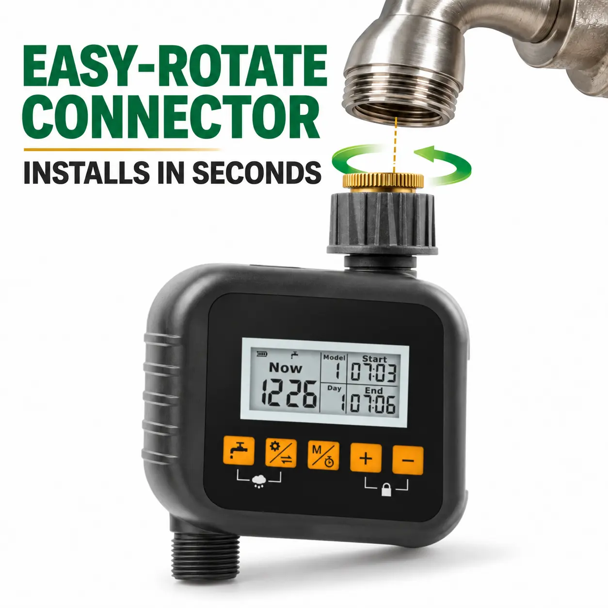 Single-Outlet Single-Dial LCD Hose Faucet Timer - Easy Programmable, Adjustable Watering Schedule - For Garden Watering System