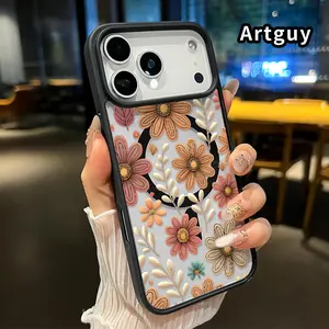 Magnetic  Case for iPhone 17 Pro Max 16 Plus 15 14 13 12 11 XR Air E Features Floral Leaf Design Acrylic Transparent All Coverage support wireless charging Cell Phone Cover Gift for Boy