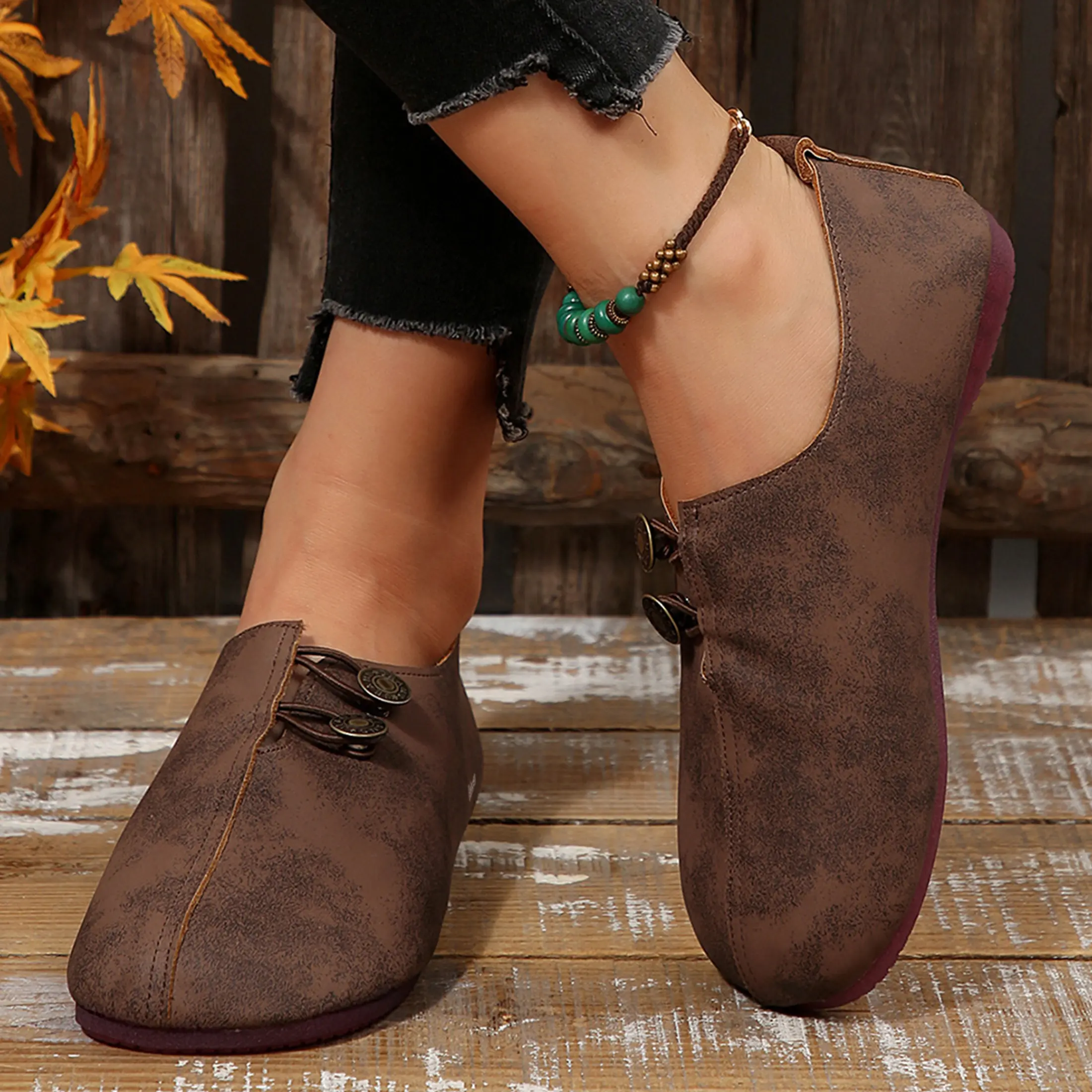 Flats Shoes for Women Dressy Comfortable Round Toe Ballet Flat Shoes with Button Detail Non Slip Business Work Loafer Casual Shoes Footwear