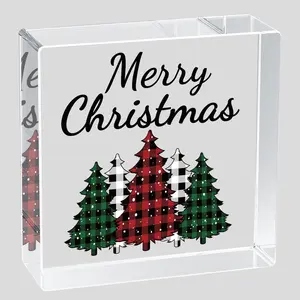 Christmas Gift  Christmas Tree Acrylic Sign – 4.5x4.5 Inch Rustic Table & Shelf Decor, Perfect Housewarming Gift