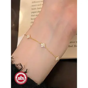 S925 Sterling Silver Elegant Daisy Flower Design Bracelet, Pretty Fashionable Adjustable Bracelet for Women & Girls, Trendy All-match & Exquisite Jewelry for Birthday Gift