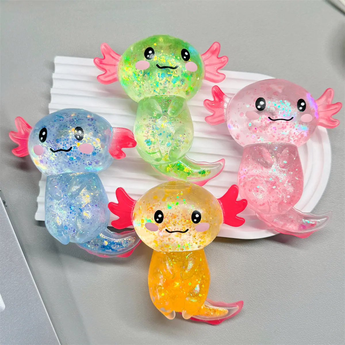2026 Adorable Axolotl Stretch Hand Gadget, Sparkle Jelly Filled Tactile Relax Item, Pocket Size Desk Decor, Ideal Classroom Reward, Birthday Present & Party Bag Filler for Teens Kids