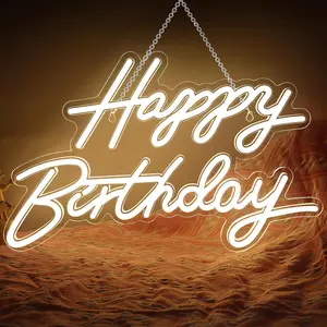 Dimmable LED Happy Birthday Neon Sign for Wall Decor, Warm White Light Up Sign for Birthday Party Decorations Backdrop