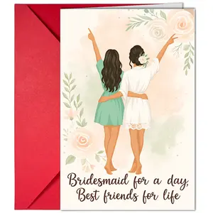 1pc Bridesmaid Best Friend Theme Wedding Card & Envelope Set White Card with Blank Inner Page Wedding Blessings & Bridal Gift Scenario Ideal for brides to express lifelong friendship to bridesmaids during wedding surprise gifting occasions