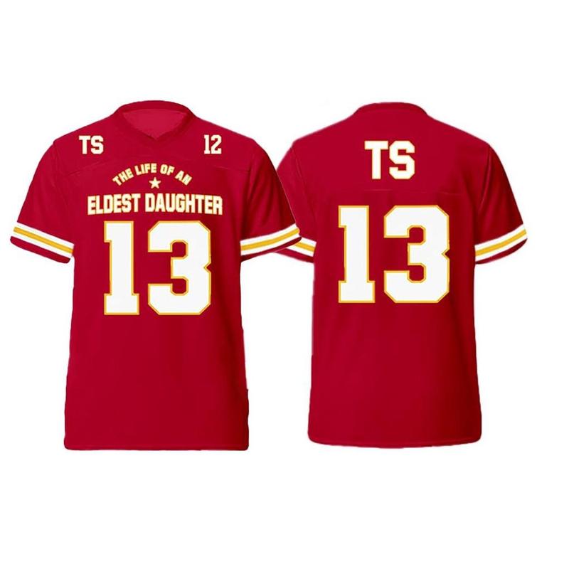 Red Ver-Eldest Daughter Football Jersey, The Life of an V-neck Mesh Top, Taylor 13 TS New Album Inspired, Music Fans Concert Outfit Apparel