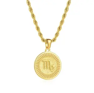 Golden Zodiac Necklace&Pendant(Unisex)18K Golden Plated Necklace For Women & Men,Tarnish&Water Resistant,4mm 18-24inch Rope Chain and 5mm 18-24inch Cuban Chain