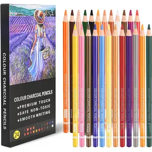 24-Color Charcoal Pencil Set -  Tones & Pastel Chalk Pastel Chalk Colored Pencils for Sketching, Shading & Portrait Art - Professional & Beginner Artist Kit