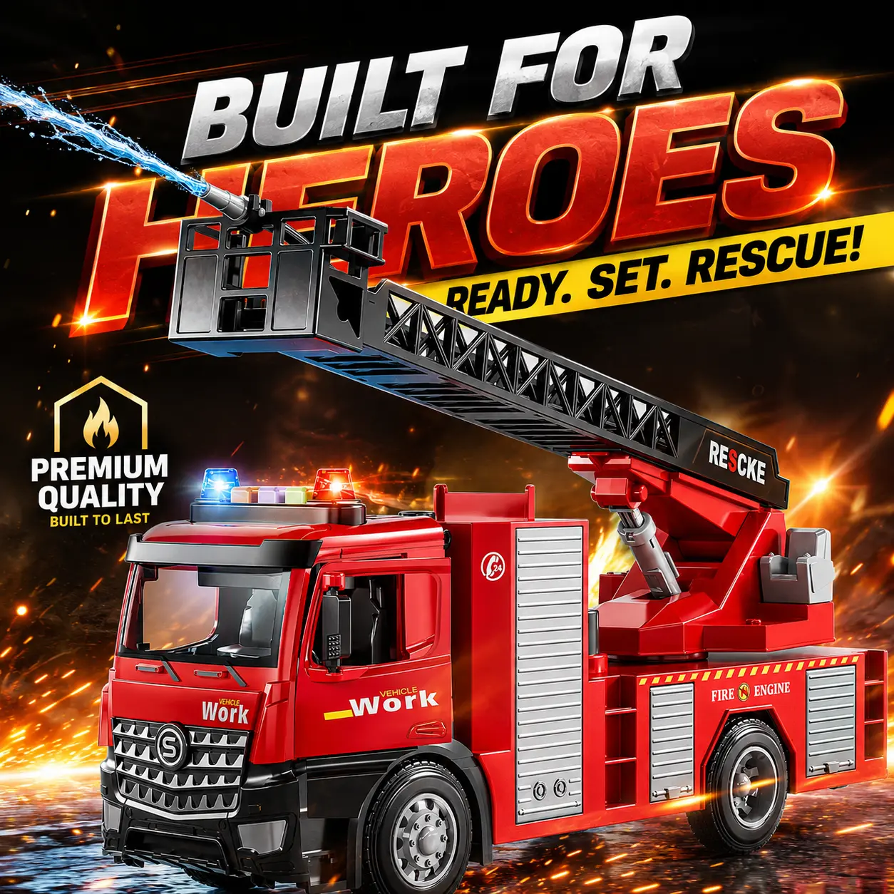 Fire Truck Toy with Water Spray Light and Sound Push and Go Fire Engine for Indoor Outdoor Play Birthday Holiday Christmas Gift