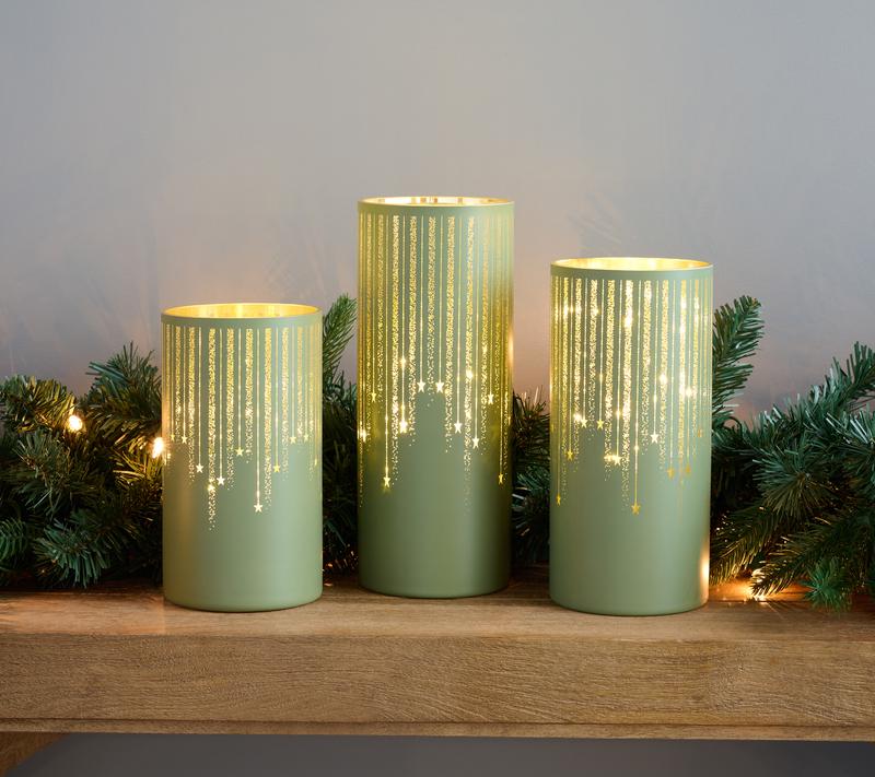 Set of 3 Illuminated Starry Night Hurricanes by Valerie