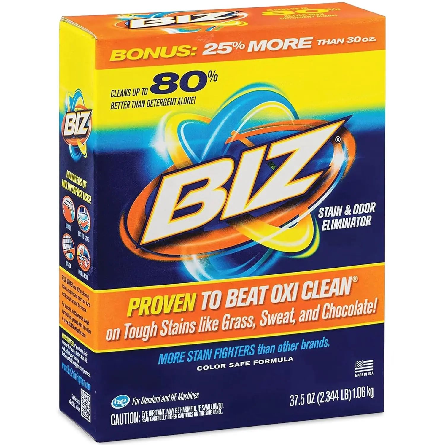 Biz Laundry Detergent Powder Booster — Best Stain & Odor Eliminator | Color Safe | HE Safe | Unscented | 37.5 oz | 1pack
