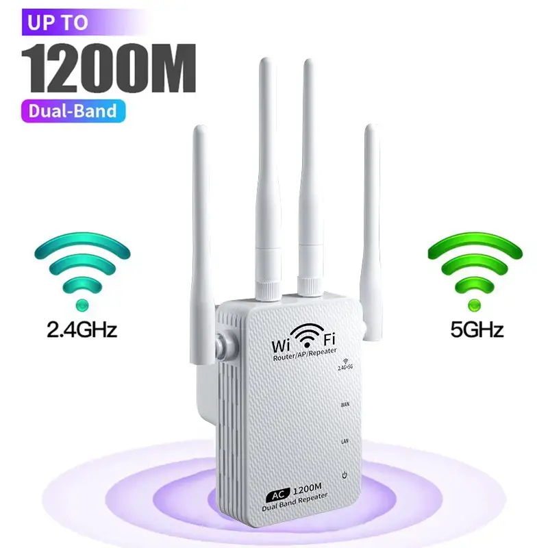 2025 ZIHNIC WiFi Extender, 1200Mbps Dual Band (5GHz/2.4GHz) Signal Booster,1.2Gbps Home Wireless Signal Booster, Repeater with Ethernet Port for Home,