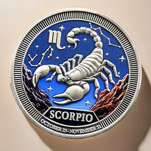 1pc New Art Style Embossed Painted Zodiac Coin | 3D Embossed Pattern, Double-Sided Painted Craft, Unique Collectible Novelty Gift, Twelve Designs to Choose From