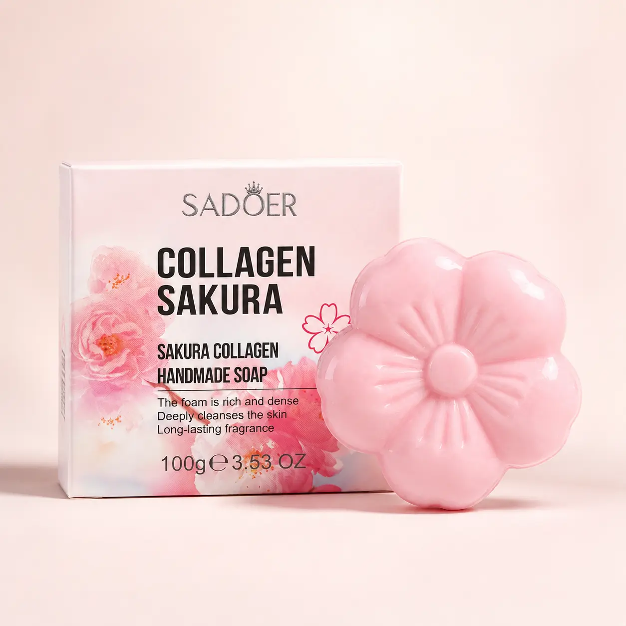 Collagen Sakura Handmade Soap, 100g Gentle Cleansing Bar for Face & Body Care, Rich Lather with Floral Cherry Scent, Flower-Shaped Gift, Fresh And Clean, Flowers, Bar Body Wash & Cleansers, Clean Beauty Body Wash & Cleansers