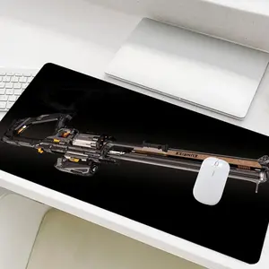 Large Cool High Detail Sci-fi Gun Pattern Mouse Pad, Rubber Base with Stitched Edge Non-slip Office Desk Accessories, Ideal for Laptop Desktop Home Office