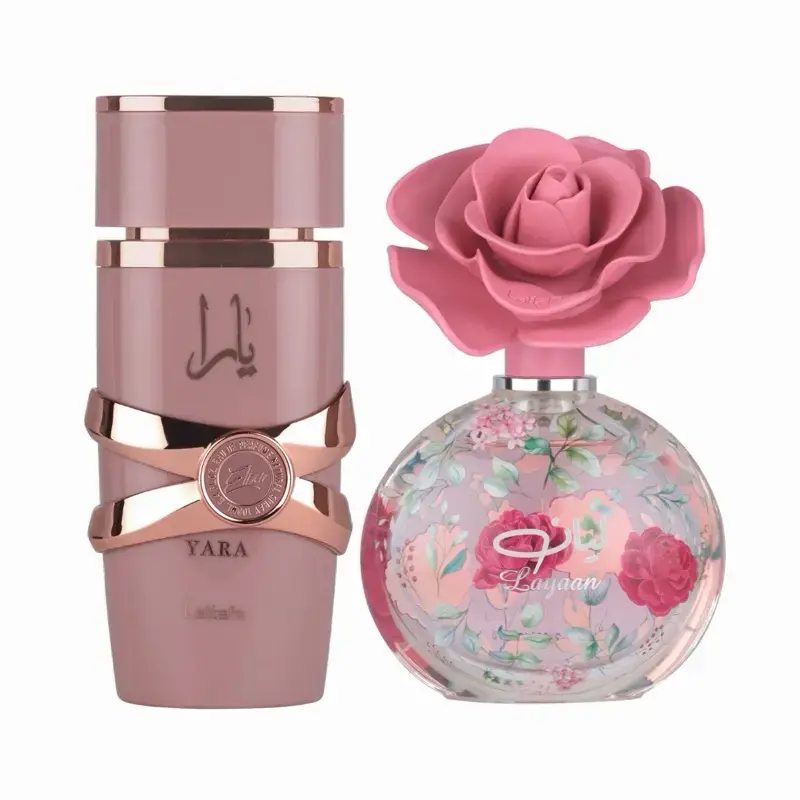 Lattafa Women's Fragrance Bundle - Yara Elixir EDP 100ml, Layaan EDP 75ml Spray, Amber, Fruit-Scented, Strawberry-In-Cream, Elegant Notes, Amber Women's Fragrance, Fragrance Women's Fragrance