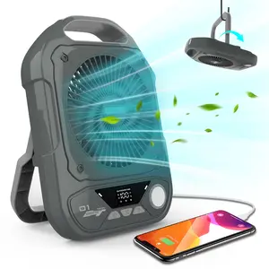 Greenish 10000mAh Portable Camping Fan with LED Light Rechargeable, USB-C Charging, 5-Speed Mode, 8H Timer & Adjustable Stand,7-inch Quiet Desk Fan for Outdoor Tent Travel Home Office Bedroom Beach