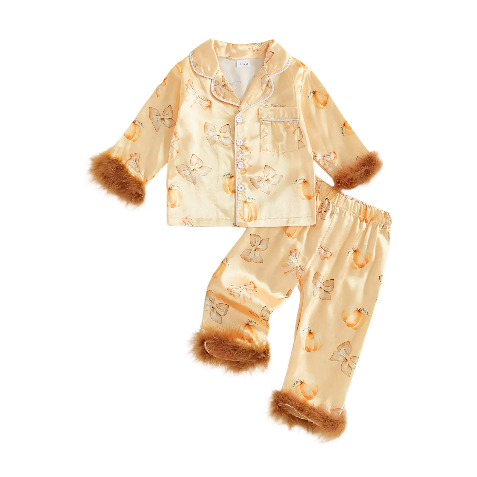 Halloween Toddler Baby Girl Boy Silk Satin Pajamas Set Button Down Pjs Kids Long Sleeve Shirt Pants Christmas Pjs Sleepwear
