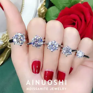 Silver Moissanite Ring 0.5CT-3CT Lab Diamond Solitaire Ring For Women Sparkling Wedding Jewelry