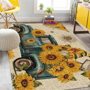 Vintage Truck & Sunflower Pattern Floor Mat, 1 Count/2 Counts Non-slip Rectangular Mat, Decorative Carpet for Home Living Room Bedroom Office, Bedroom Rugs