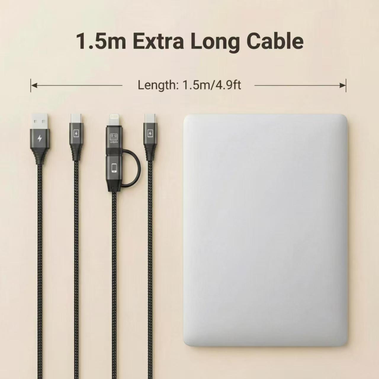 3-in-1 Fast Charging Cable, Nylon Braided USB Charger Cord with Type C & Lightning, Universal Phone Charger for iPhone 15/14/13 Pro Max, Samsung Galaxy, Android & iPad.Bend resistant. Heavy duty cable.Long charging cable 1.5m