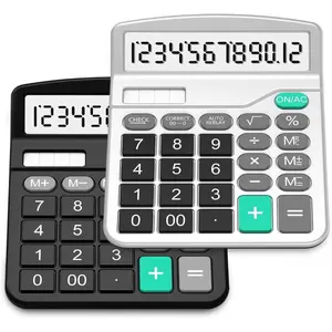 2 Pack Standard Functional Desktop Calculators, Solar and AA Battery Dual Power Electronic Office Calculators with 12-Digit Large Display (1 Basic Black & 1 Updated Silver)