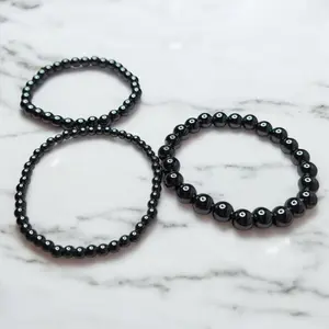 Hematite Stretch Circular Bracelets Adjustable Beaded Design Elegant Minimalist Bangle for Versatile Styling