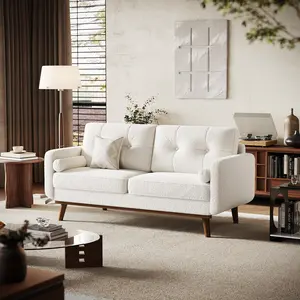 65" Mid Century Modern Loveseat, Soft Boucle Linen 2-Seater Couch, Cozy Deep Seat Design, Stylish Space-Saving Sofa for Living Room Bedroom