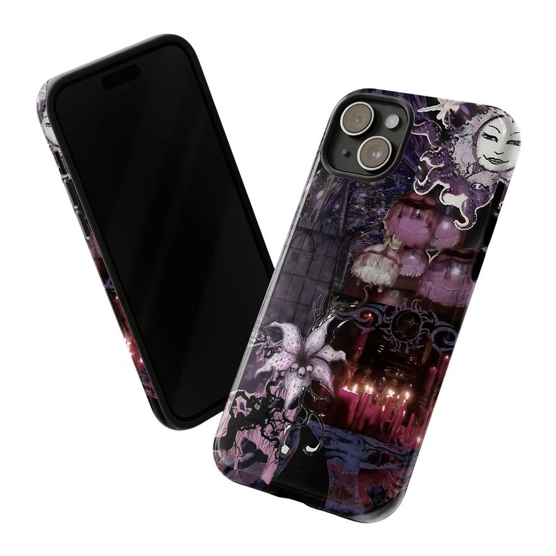 Celestial Gothic Phone Case – Dark Aesthetic Purple Moon Phone Cover for iPhone 17 16 15 14 13 12 11 Pro Max X XR XS & SS Galaxy S25 S24 S23 S22 S21 |   Fantasy Witchy Vibes, Spooky Mystical Moonlight & Lily Flower |   Gift for Her Women Girls