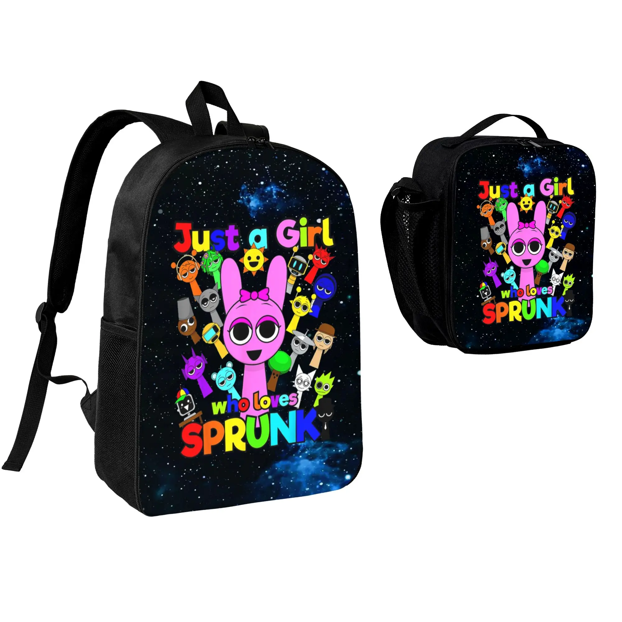 Sprunki Thematic Music Game 2-Piece Backpack Bundle - Back to School Cartoon Backpack, Insulated Lunch Bag - Ideal Gift for Sprunki Fans