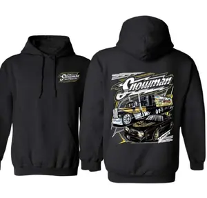 SnowMan Racing Hoodie Car and Truck Graphic Design Unisex Pullover for Racing Fans Black Fall Outfits Men Graphic Hoodie