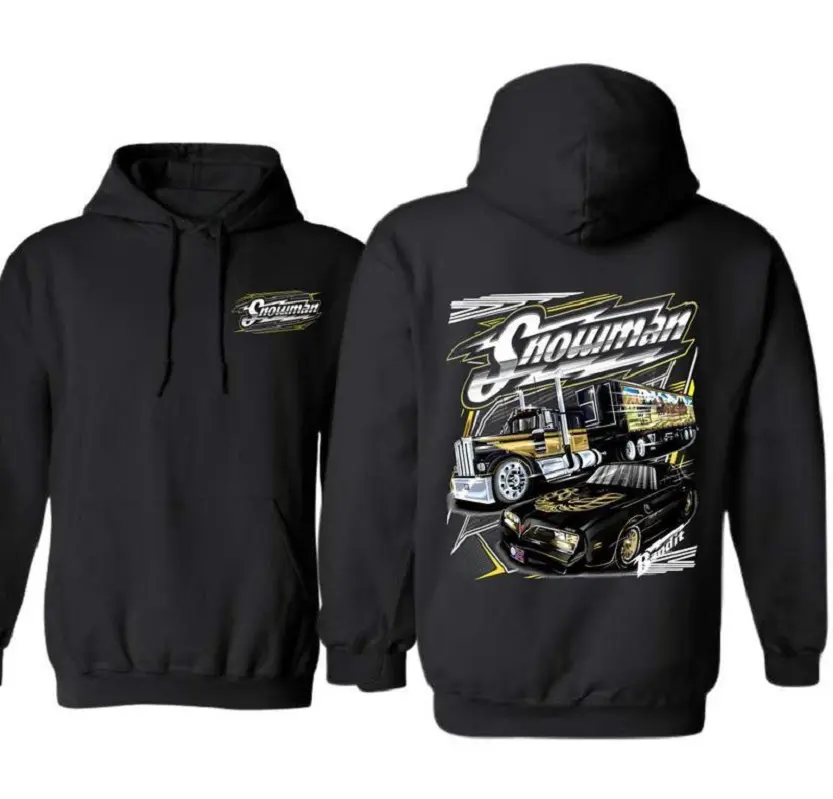 Men's SnowMan Racing Graphic Hoodie - Unisex Pullover, Car & Truck Design, Black Casual Long Sleeve Tops for Racing Fans, Fall Style Sweatshirts