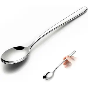 Set of 5  Korean Soup Spoons, 8 Inch 18/10 Stainless Steel Long Handle Rice and  Spoon for Home, Kitchen, Restaurant, Cafe, Dishwasher Safe