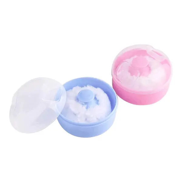 2-Pack Baby Body Powder Puff Set – Soft Sponge Applicators with Portable Storage Cases in Blue & Pink