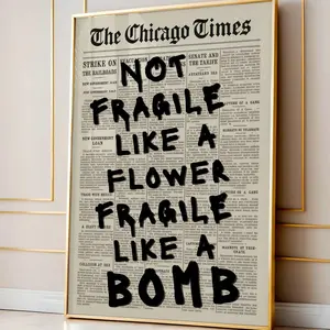 Retro Not Fragile Like A Flower Newspaper Print, Typography Poster, Trendy Wall Art Motivational Poster, DigitalPrint Feminist Apartment Art