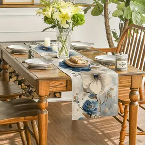 Floral Table Runner 1pc Fresh Blue And White Linen Design For Home Outdoor Decor Enhances Soft Aesthetics For Family Gatherings And Daily Meals