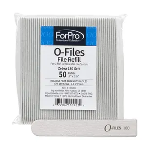 O-Files Replaceable File System, Zebra, 180 Grit, Manicure Nail File Refills, 3.9” L x .6“ W, 50-Count